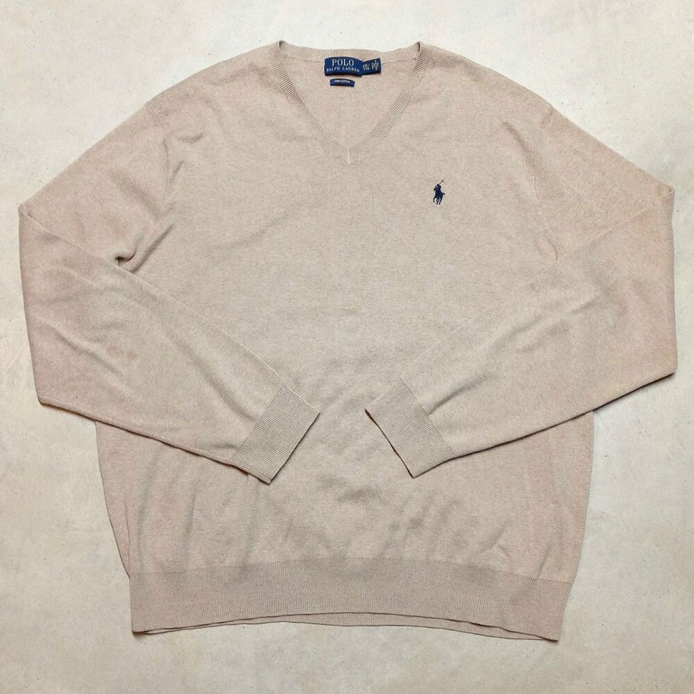 *READ* POLO Ralph Lauren Pima Cotton V-Neck Sweater Mens Size XXL Long Sleeve